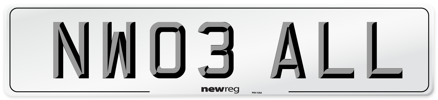 NW03 ALL Number Plate from New Reg